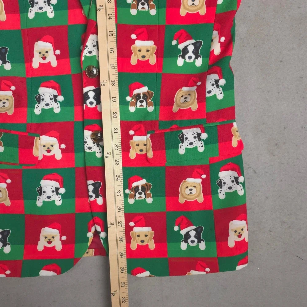 Shinesty Mens Holiday Dog Blazer Red Green Christmas Santa Hat Jacket Size 36‎